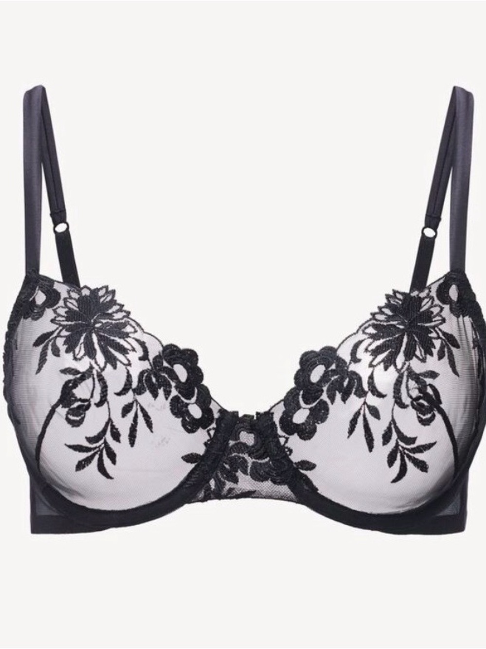 LaPerla Vintage Original Bologna Black Floral Lace Underwire Bra with Sheer Cups